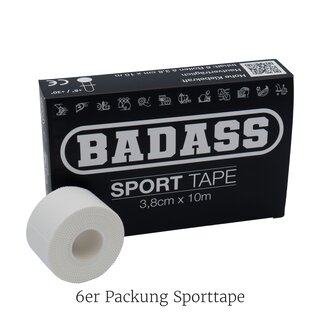 BADASS Sport Tape 3,8cm x 10m - weiß,  1 Set(6 Rollen)